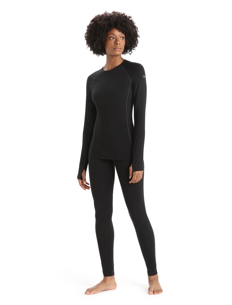 Black Icebreaker BodyfitZone™ Merino 150 Zone Long Sleeve Crewe Thermal Top Women's Base Layers | AU 1887SGLO